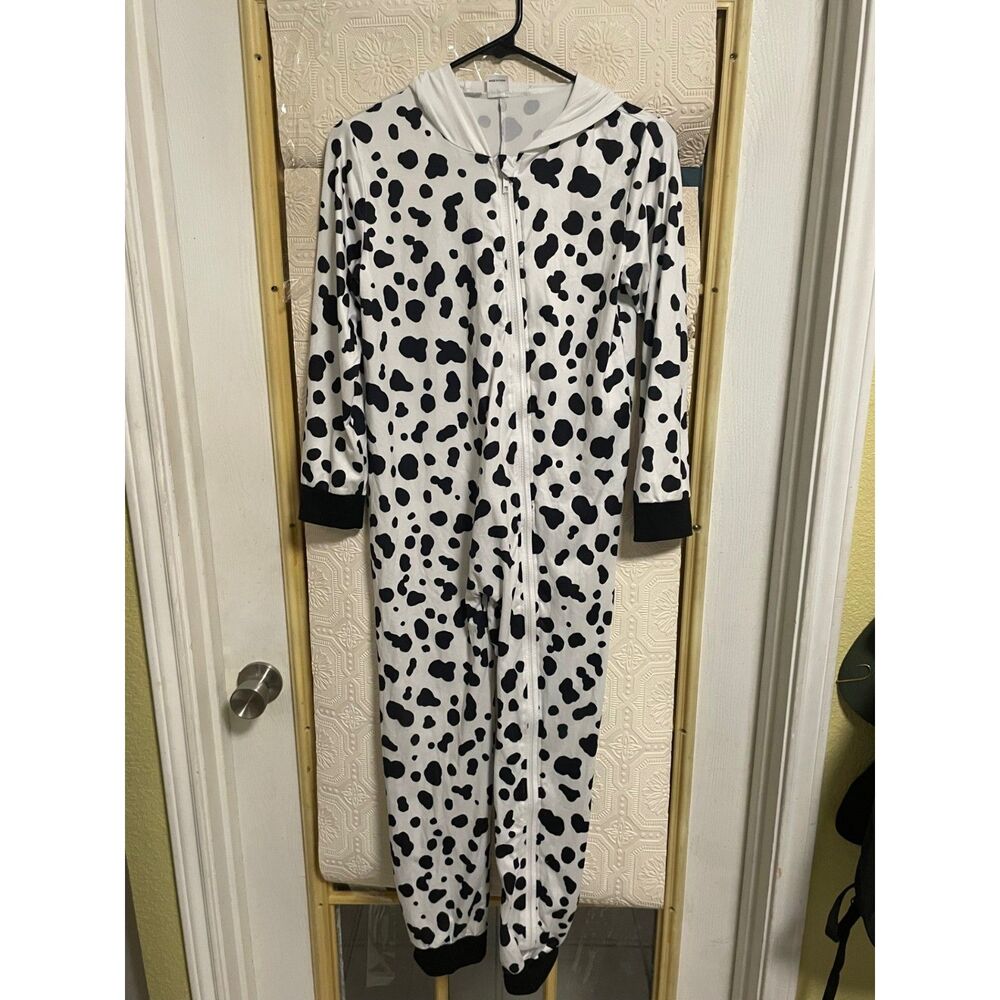 Child's size 9-10Y black and white spotted cow costume